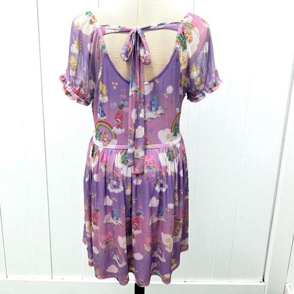Hot Topic Plus Size 1 Care Bears Rainbow Purple Mesh In Clouds Skater Dress Punk - Picture 3 of 4